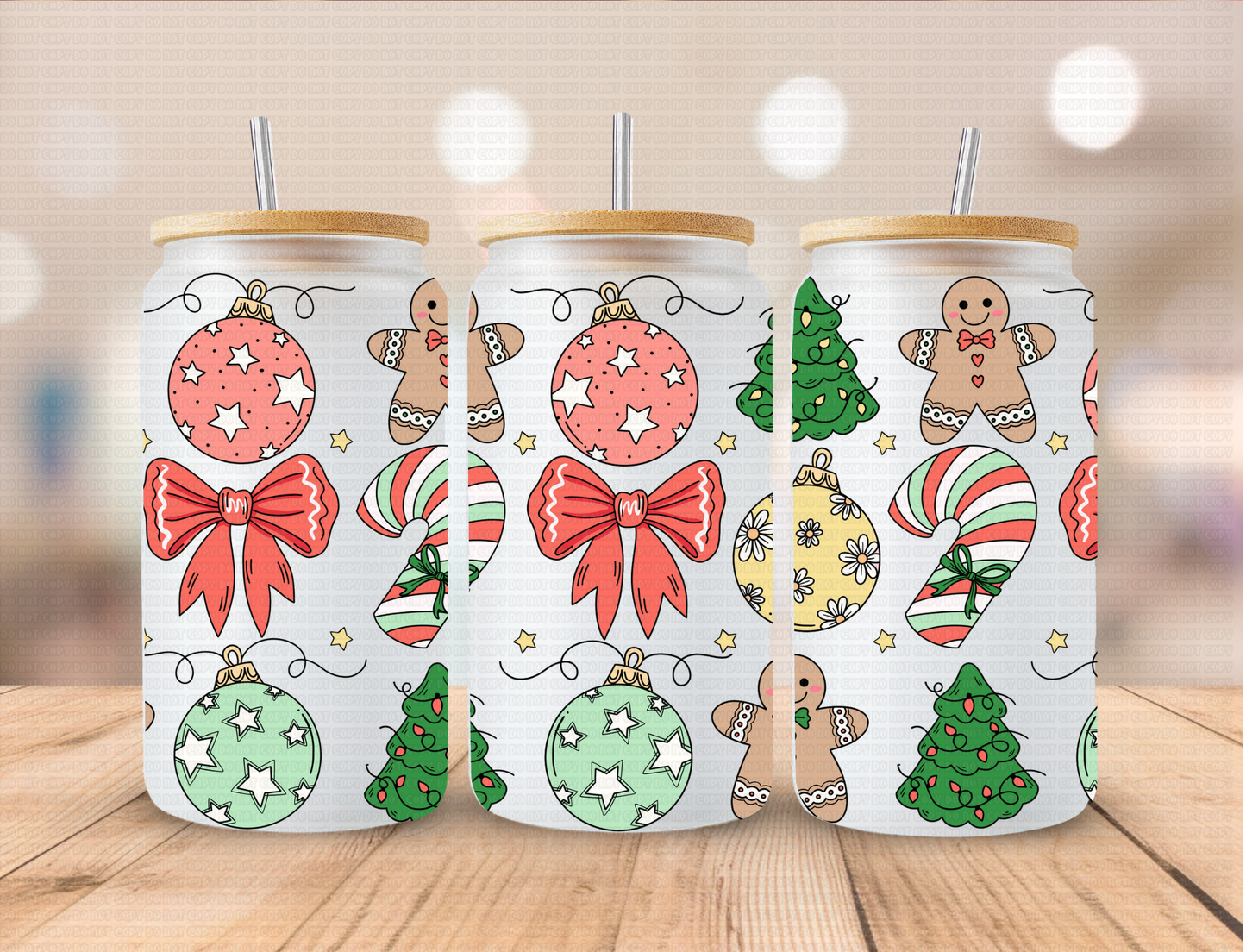 Christmas Strung Ornaments - 16 oz / 20 oz Libby UV DTF Wrap