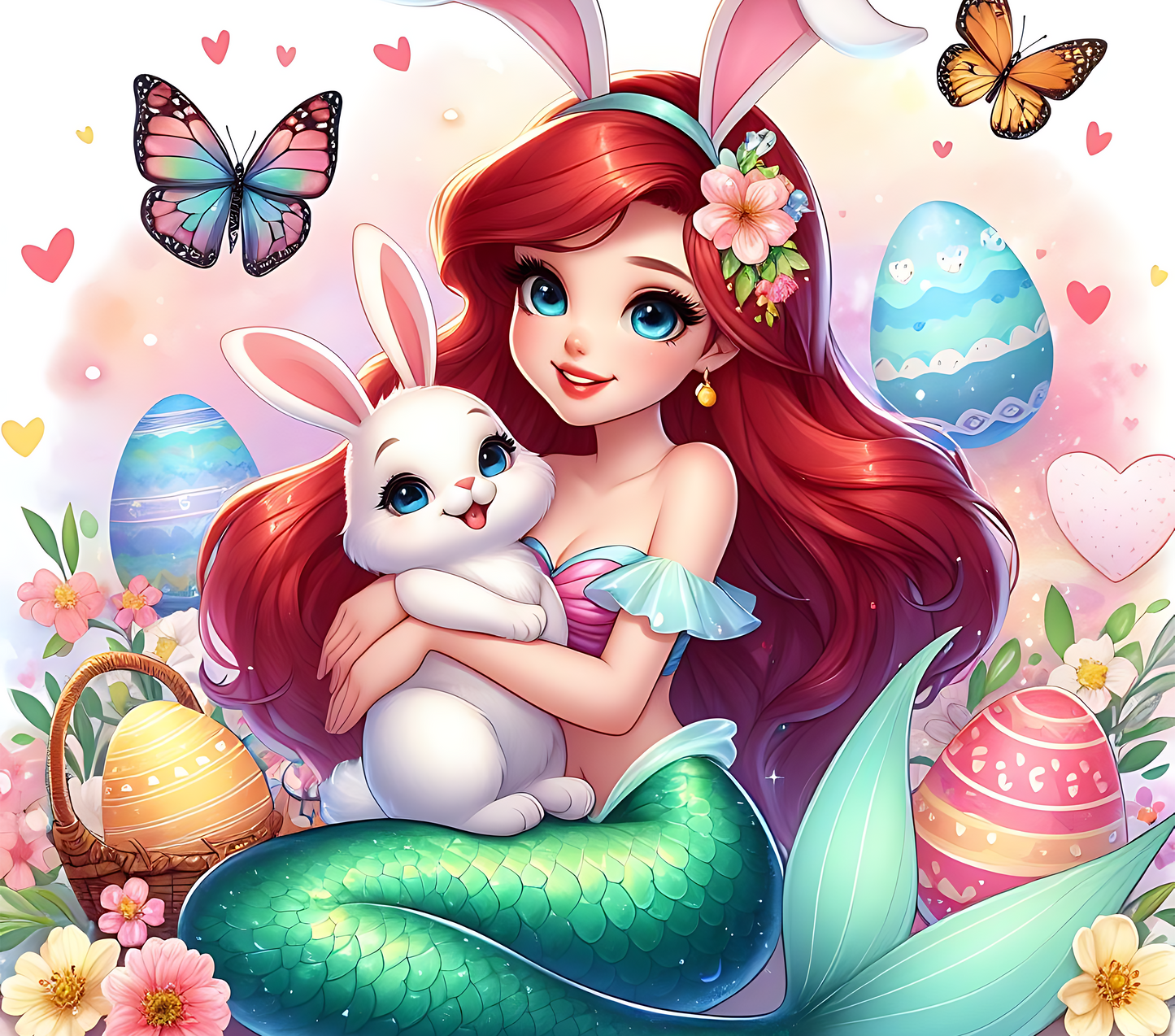 Easter Print Mermaid Princess Bunny - 20 Oz Straight Sublimation Transfer