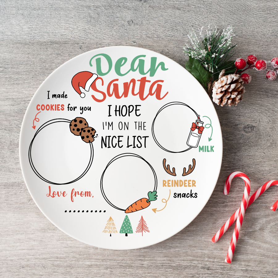 UV DTF Santa Plate Decal Sized 6x6 or 8x8 Round Dear Santa
