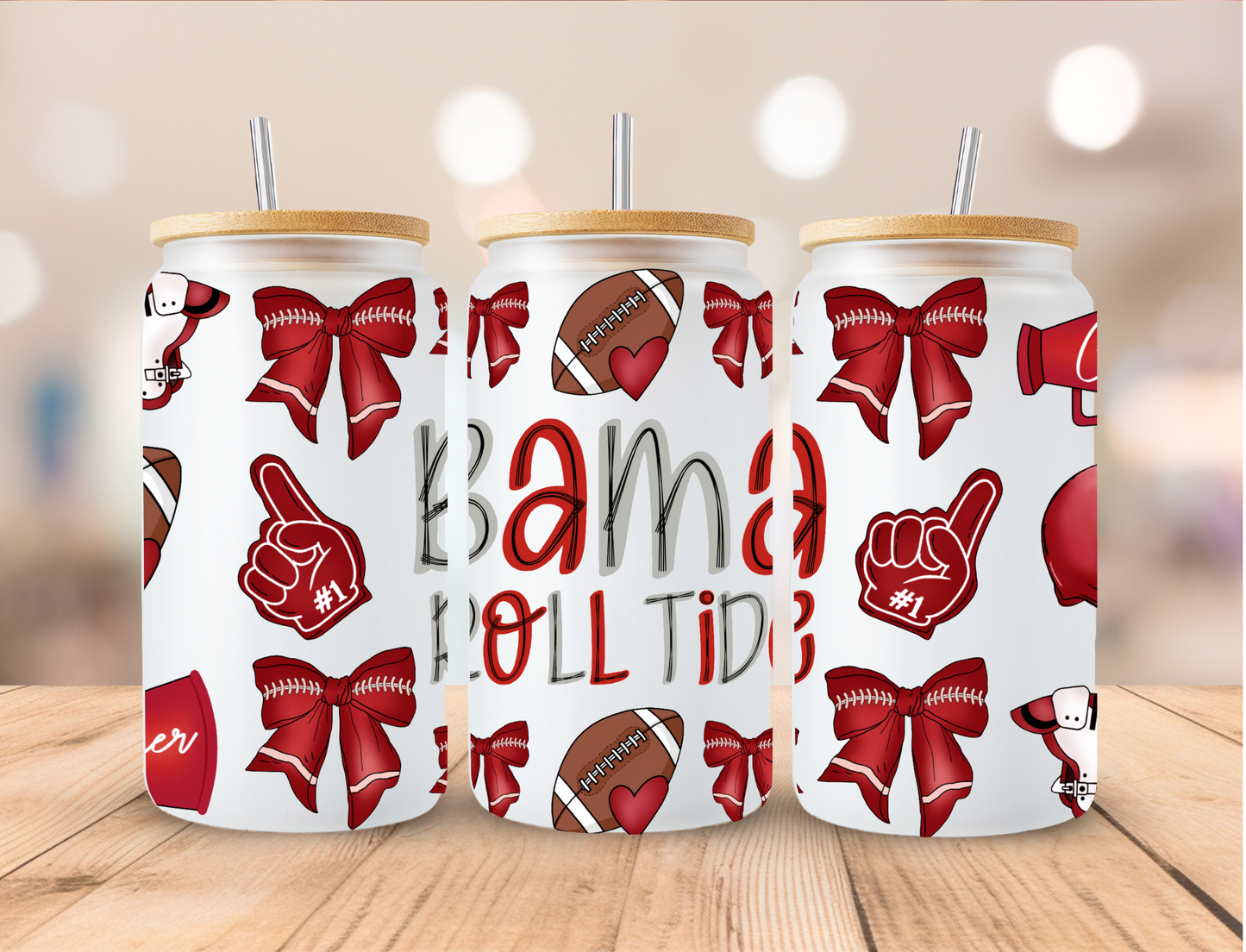 Alabama Roll Tide Bow Football - 16 oz / 20 oz Libby UV DTF Wrap Exclusive to SGC