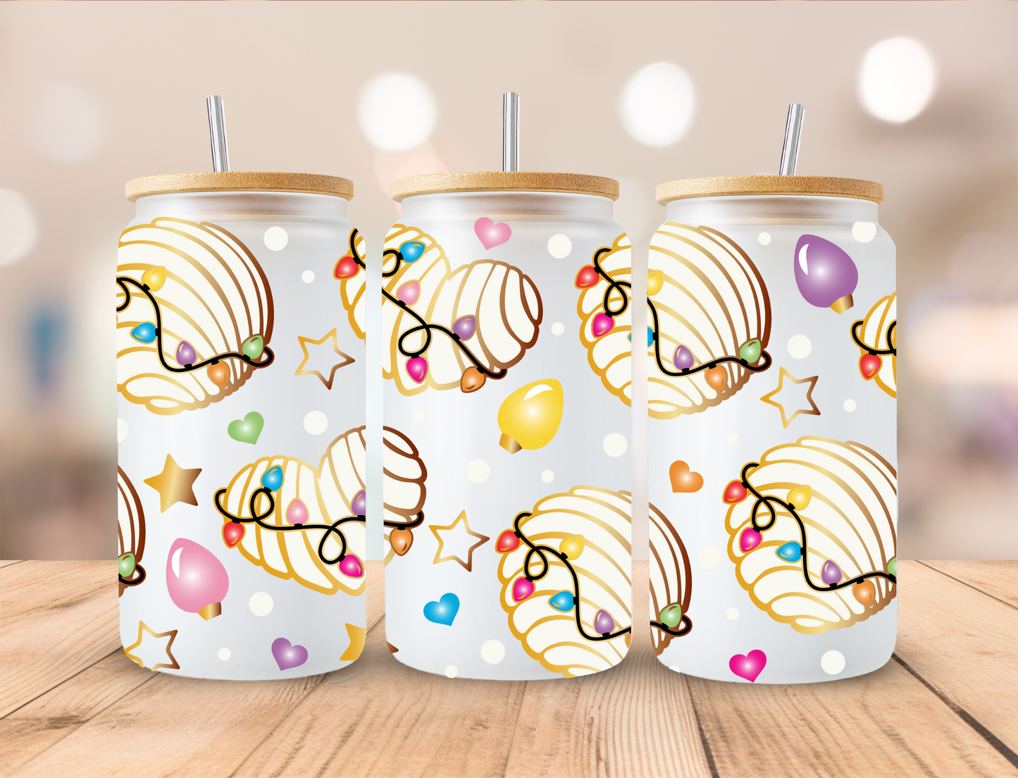 Christmas Light Concha - 16oz Libby UV DTF Wrap RTS