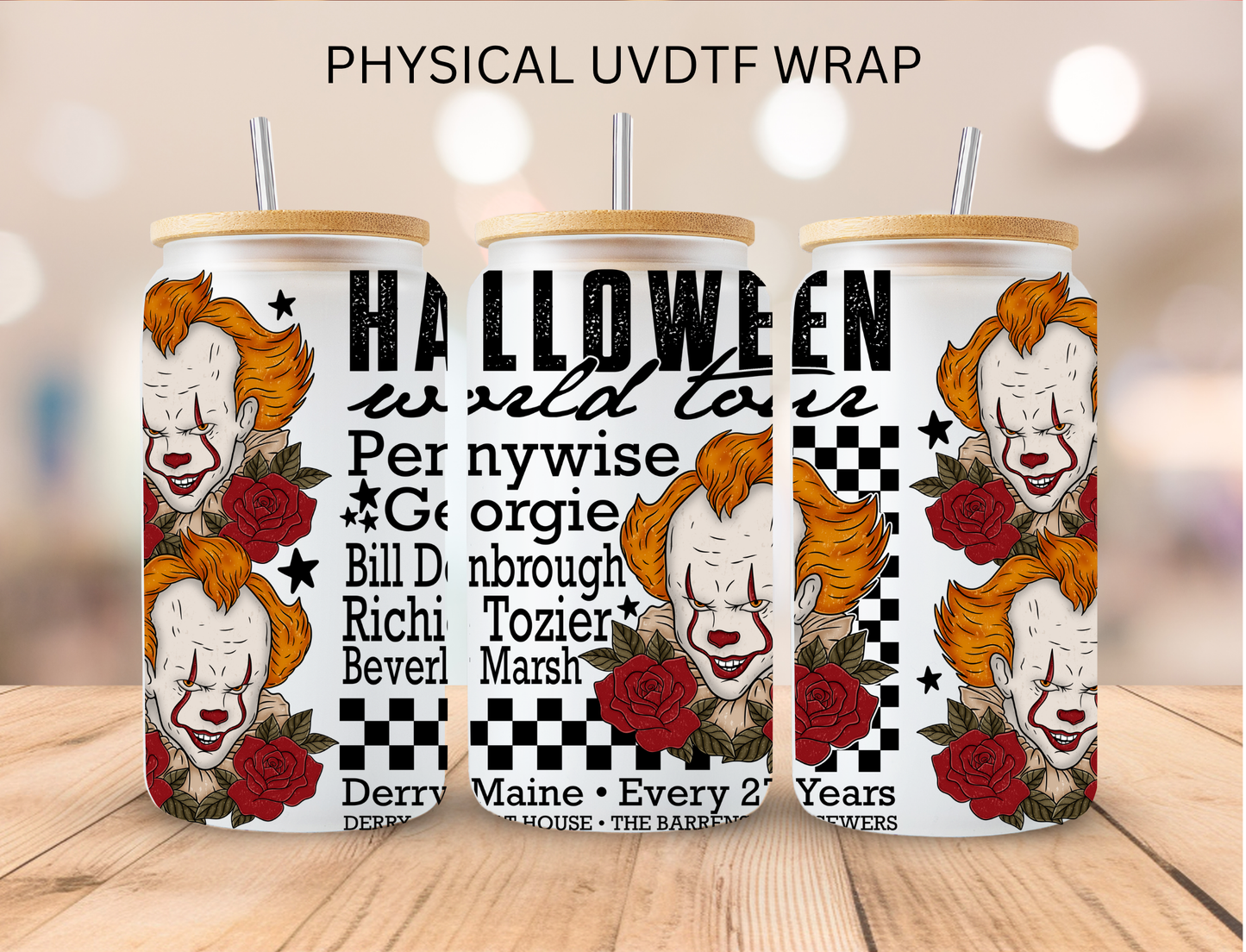 Halloween Rose Pennywise - 16 oz / 20 oz Libby UV DTF Wrap