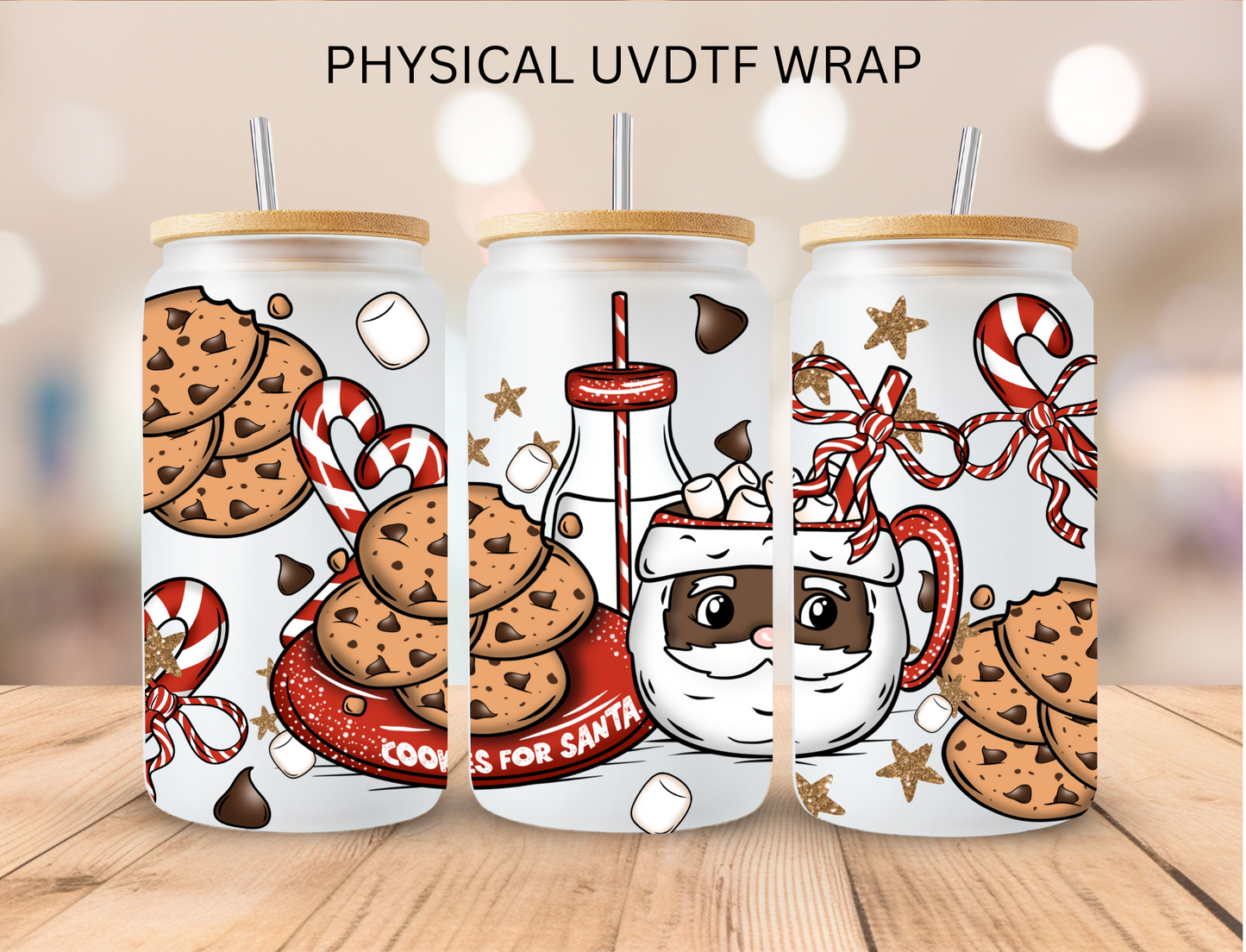 African American Santa And Cookies - 16 oz / 20 oz Libby UV DTF Wrap