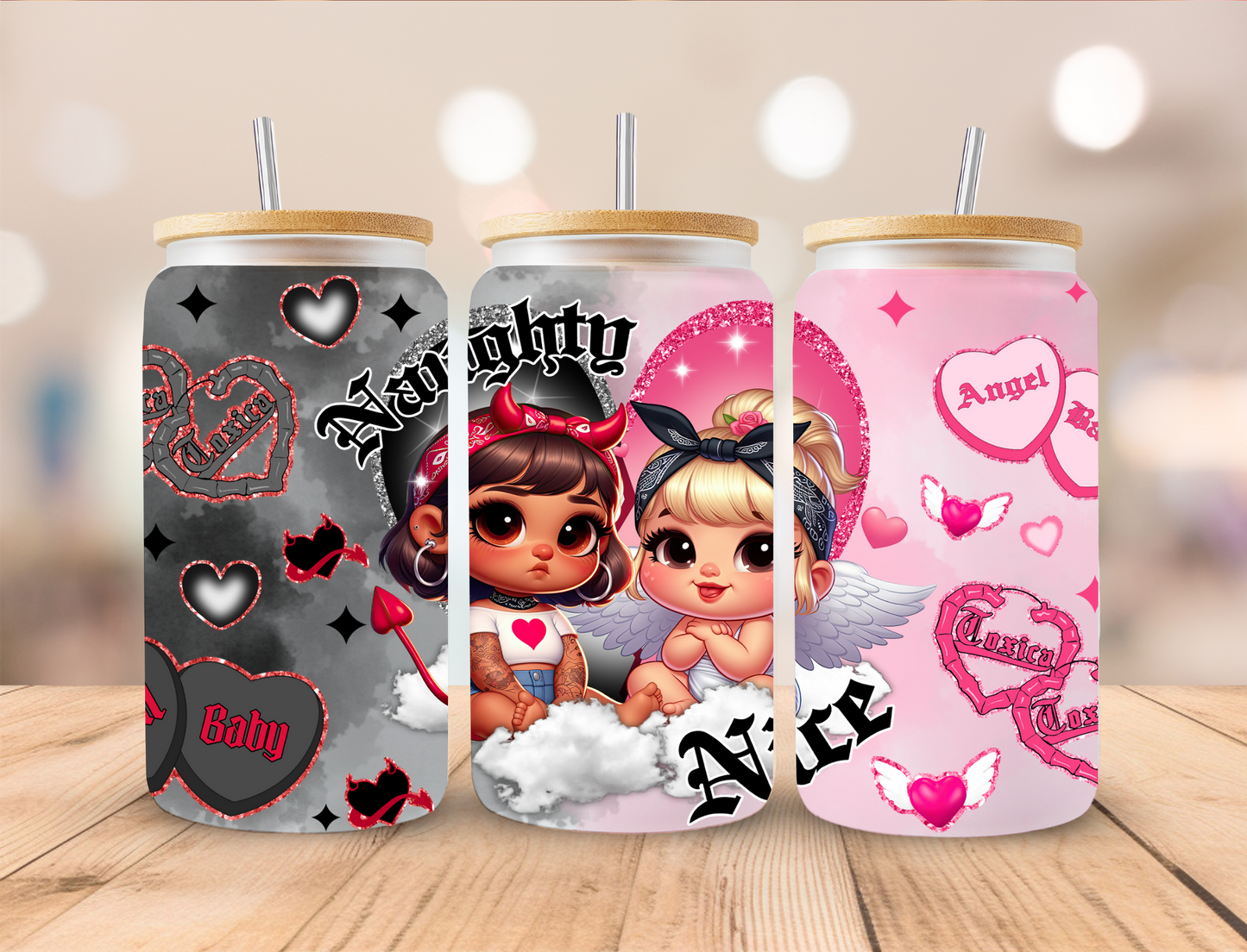 Naughty And Nice Baby Girls - 16 oz / 20 oz Libby UV DTF Wrap