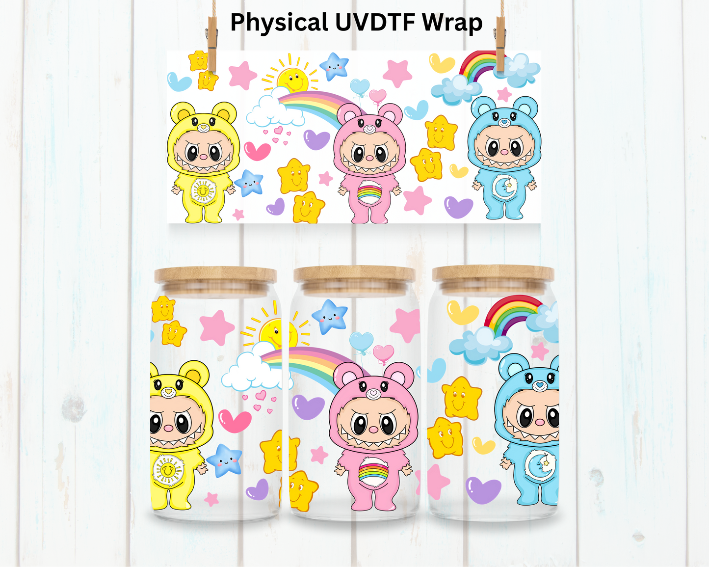 Pastel Rainbow Friends LaBu Bear - 16 oz / 20 oz Libby UV DTF