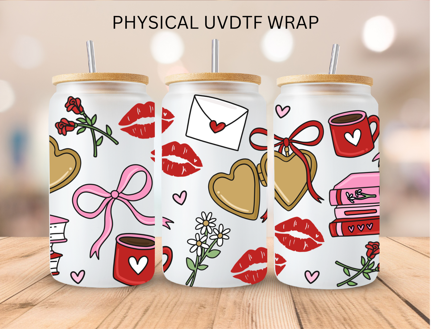 Valentines Heart Locket Coquette Bows - 16 oz / 20 oz Libby UV DTF