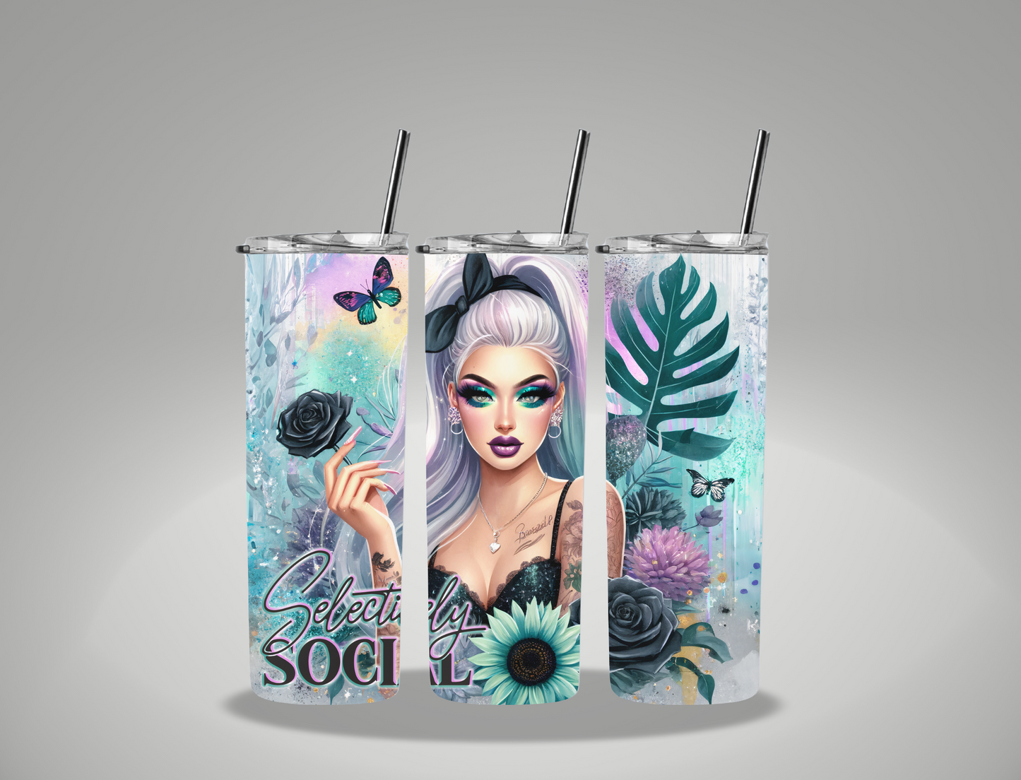 Floral Selectively Social - 20oz Skinny Tumbler Wrap (Copy)