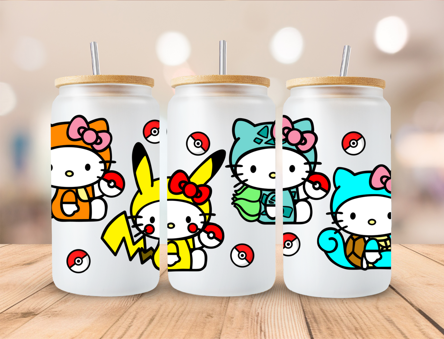 Poke Kitty And Friends - 16 oz / 20 oz Libby UV DTF Wrap