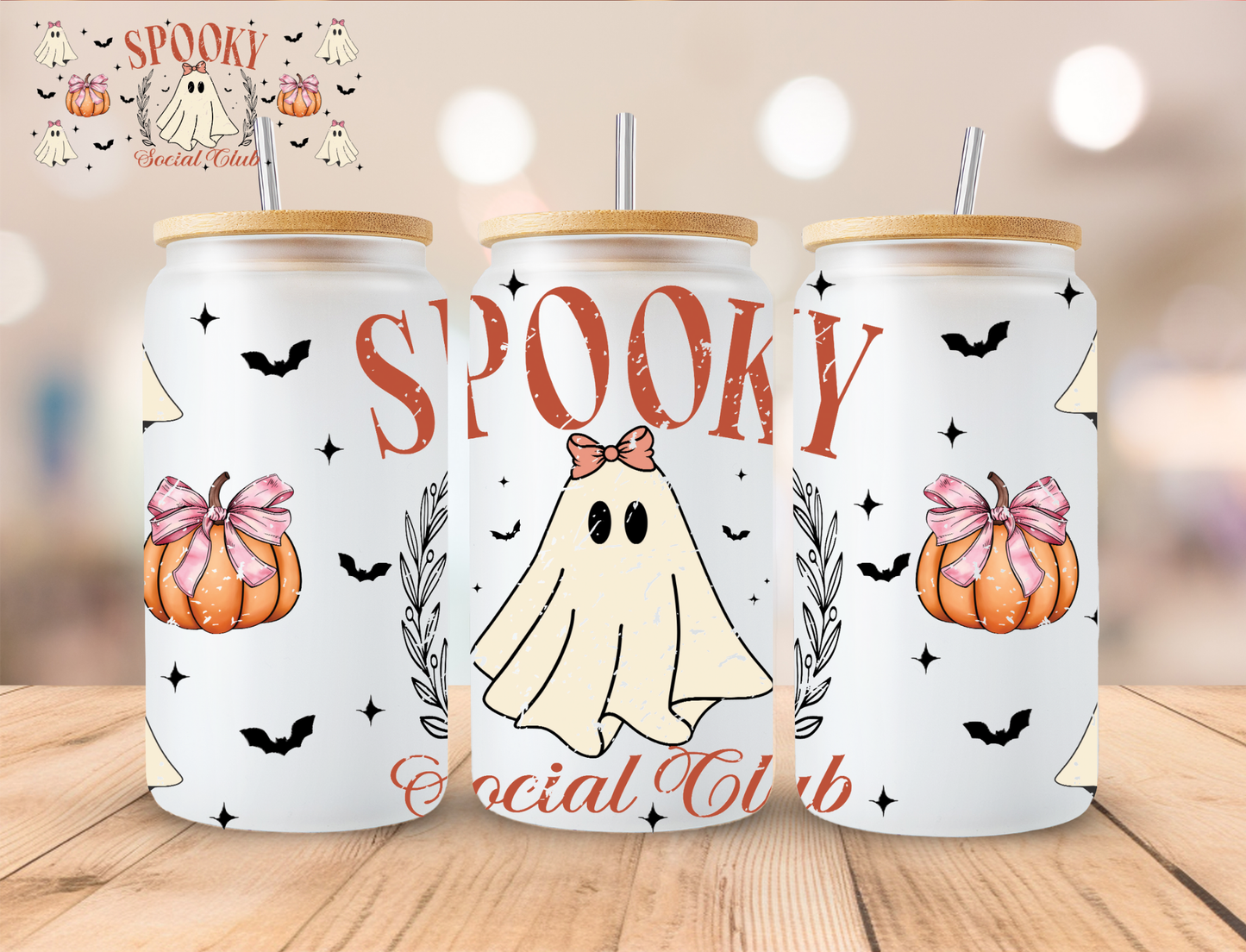 Halloween Spooky Social Club - 16 oz / 20 oz Libby UV DTF Wrap