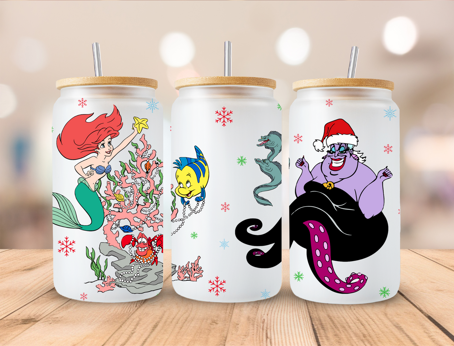 Mermaid And Villain Christmas - 16oz Libby UV DTF Wrap RTS