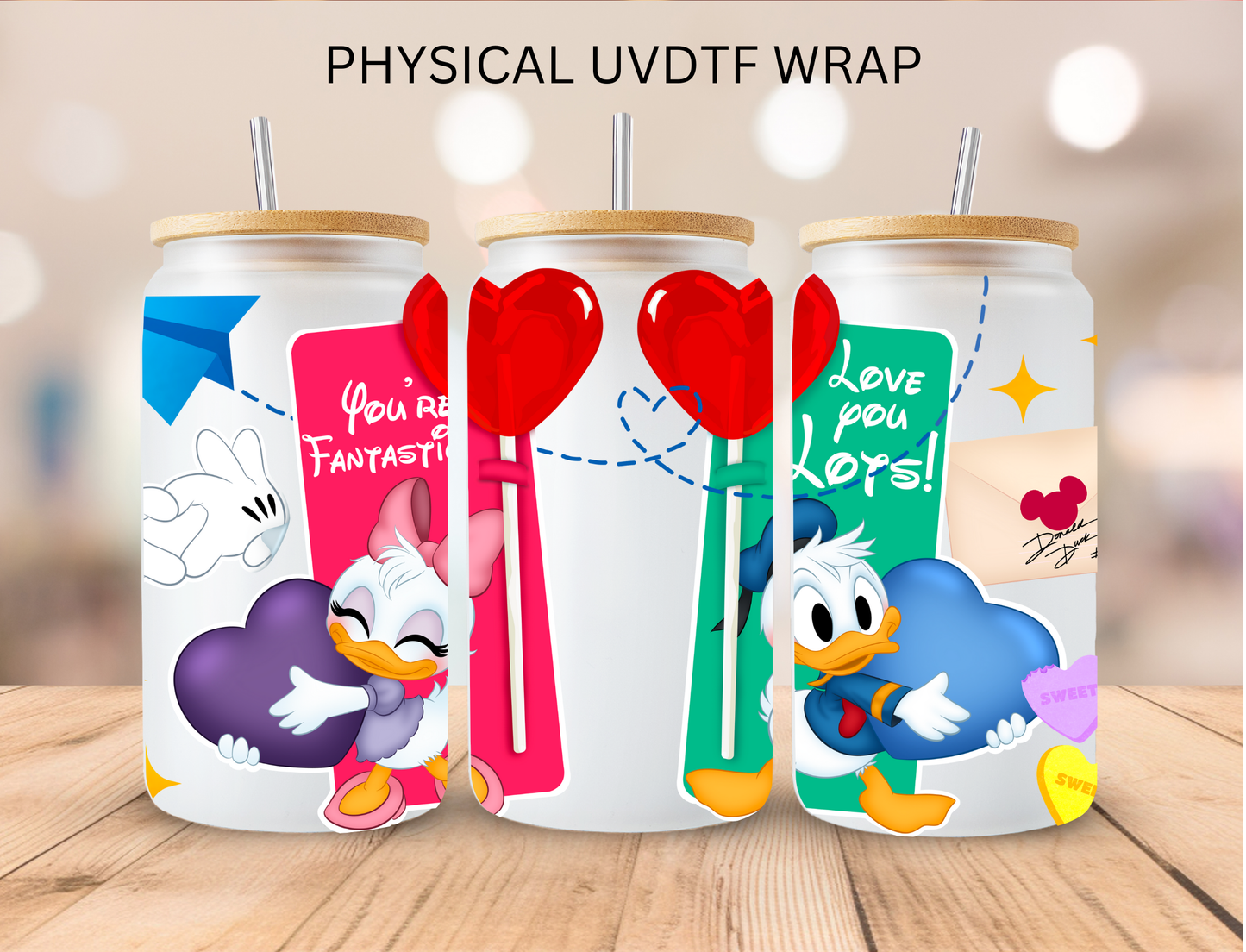 Valentines Donald Couple Duck Love Cards - 16 oz / 20 oz Libby UV DTF