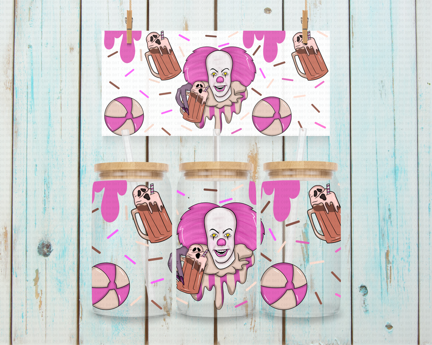 Horror Ice cream Pennywise - 16 oz / 20 oz Libby UV DTF Wrap Ghoulish Bruja EXCLUSIVE