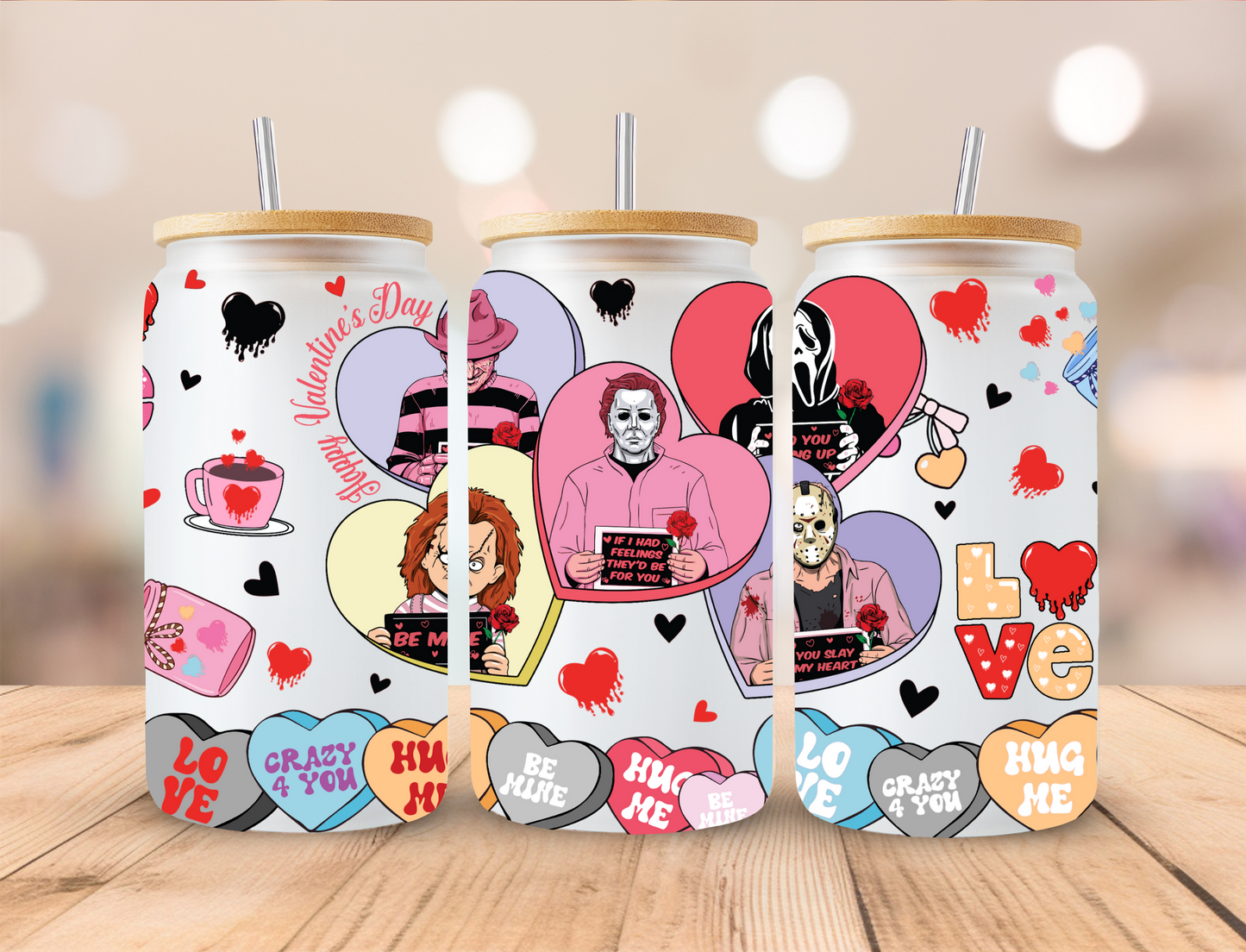 Valentines Horror Hearts - 16 oz / 20 oz Libby UV DTF Wrap