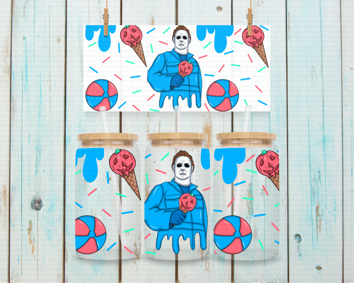 Horror Ice Cream Jason - 16 oz / 20 oz Libby UV DTF Wrap Ghoulish Bruja EXCLUSIVE