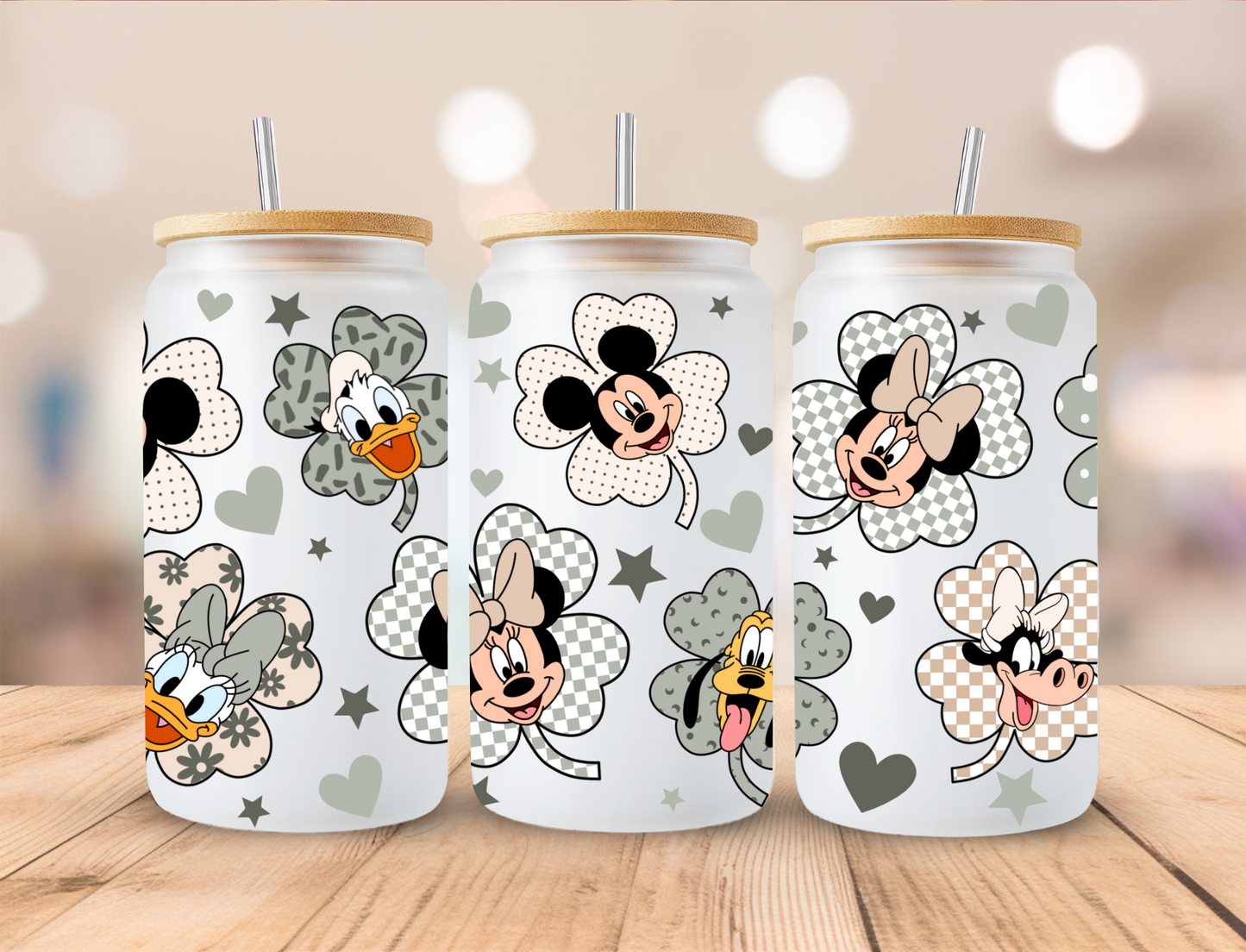 St Patrick's Day Mouse Shamrocks - 16 oz / 20 oz Libby UV DTF Wrap