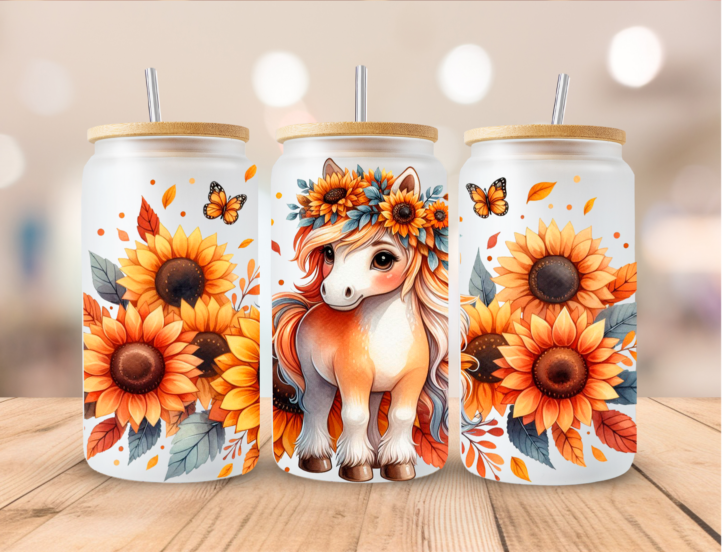 Sunflower Baby Horse - 16 oz / 20 oz Libby UV DTF Wrap