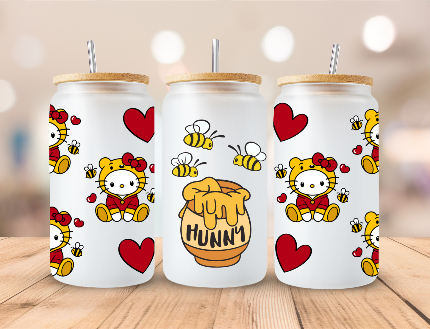 Hunny Pot Kitty - 16 oz / 20 oz Libby UV DTF Wrap