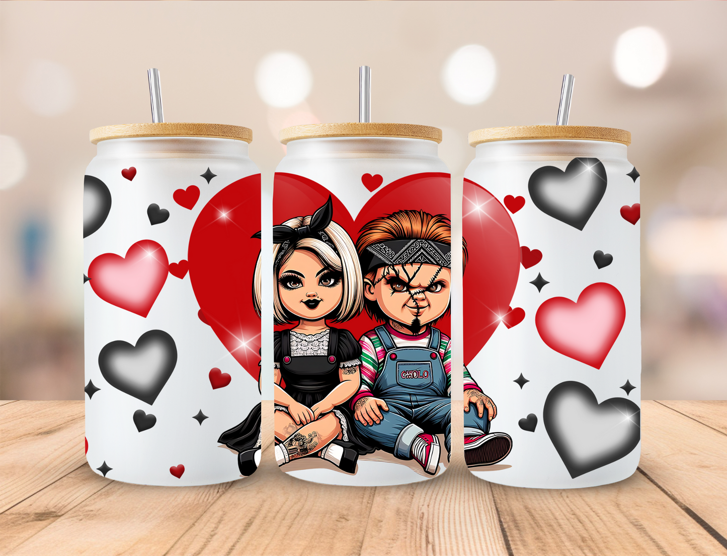 Valentines Horror Couple - 16 oz / 20 oz Libby UV DTF Wrap