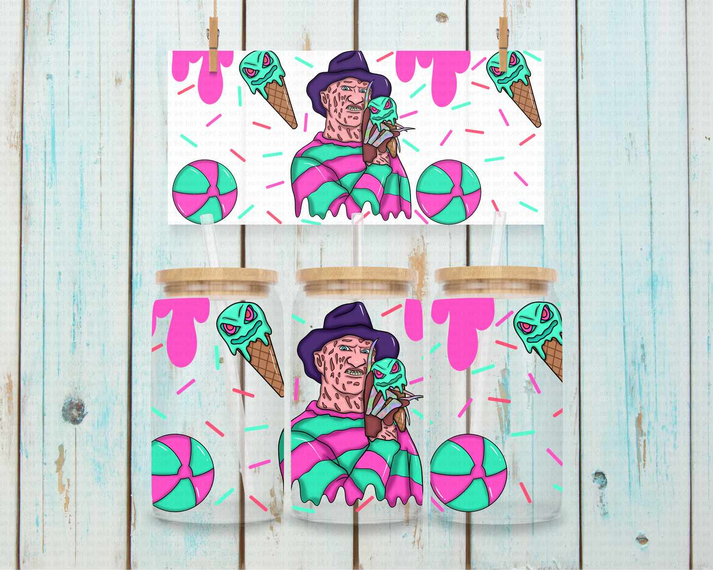 Horror Ice Cream freddy - 16 oz / 20 oz Libby UV DTF Wrap Ghoulish Bruja EXCLUSIVE