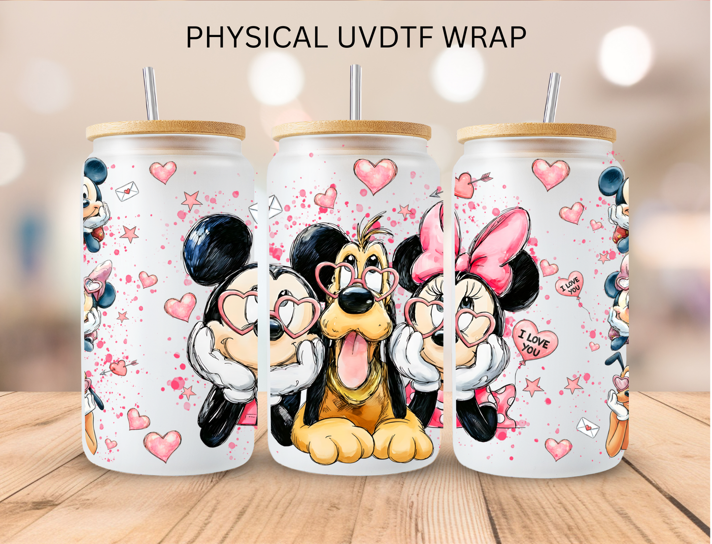 Valentine's Mouse Couple W/ Dog - 16 oz / 20 oz Libby UV DTF