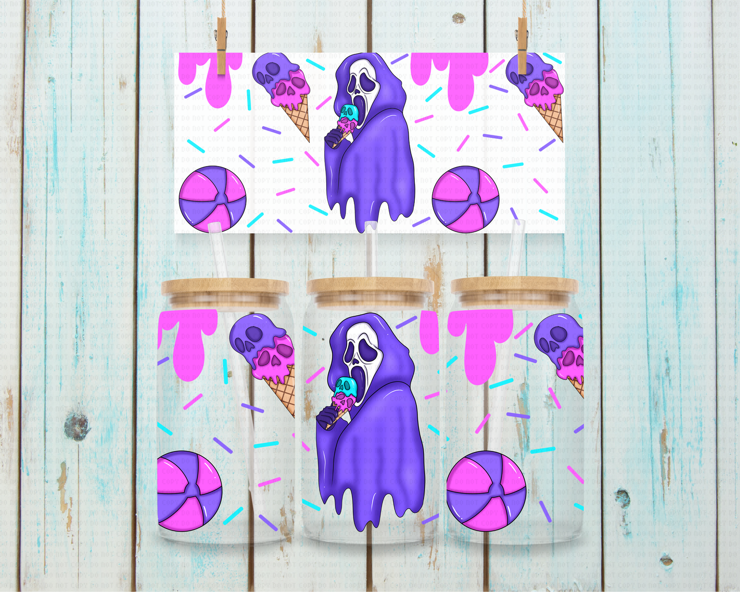 Horror Ice Cream Ghost Face - 16 oz / 20 oz Libby UV DTF Wrap Ghoulish Bruja EXCLUSIVE