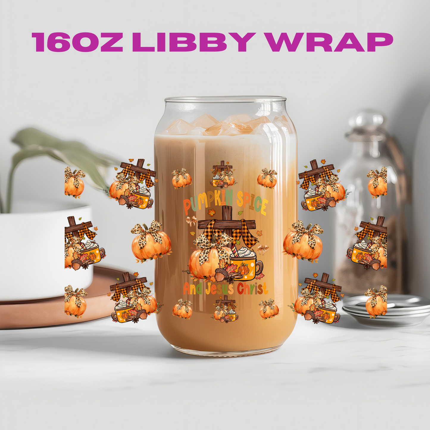 Autumn Falling Leaves Collection - 16 oz / 20 oz Libby UV DTF Wrap