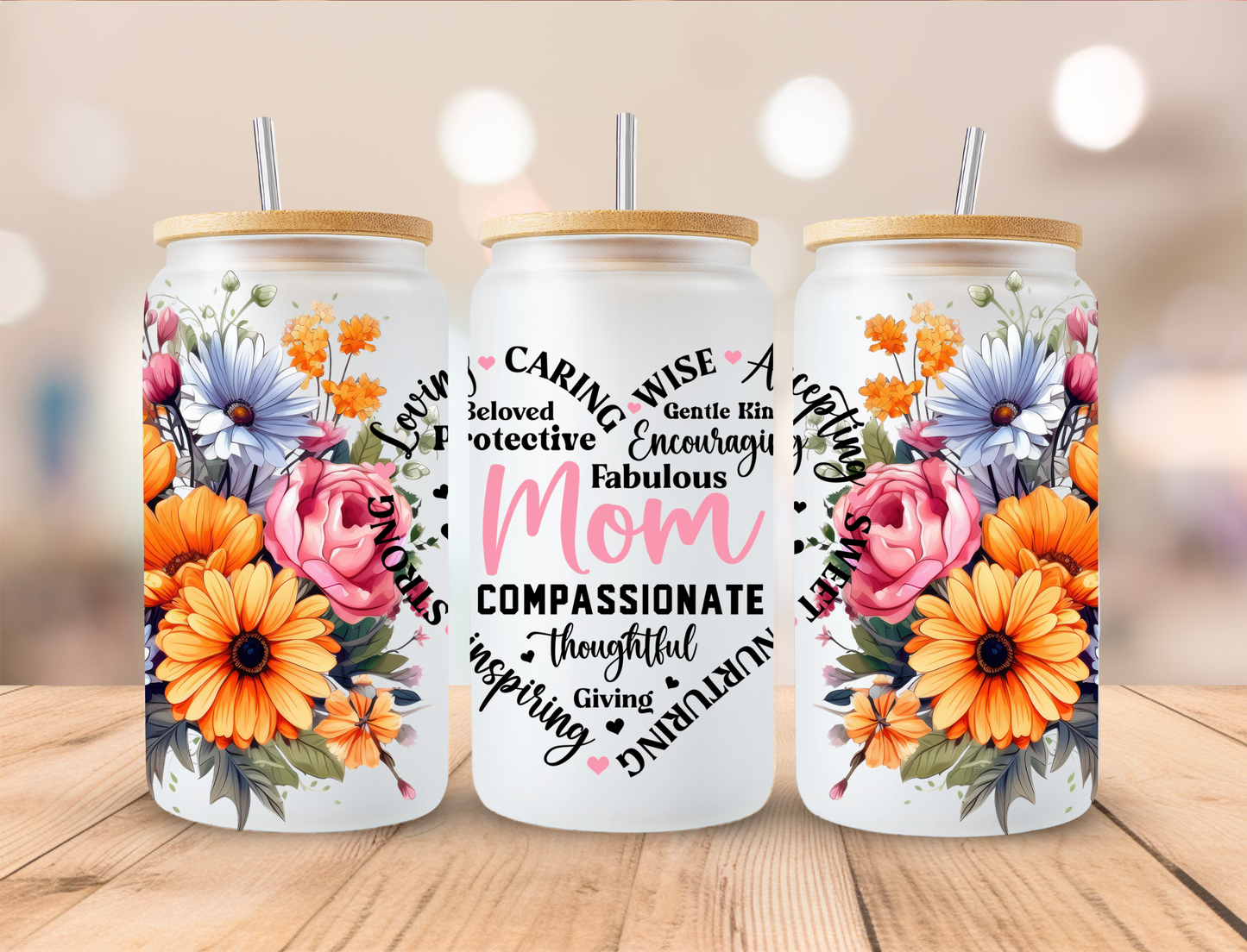 Floral Mom- 16 oz / 20 oz Libby UV DTF Wrap