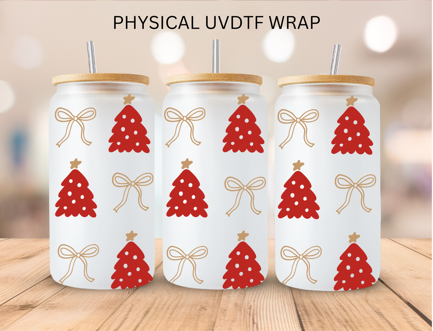 Christmas Red Polka Dot Trees - 16 oz / 20 oz Libby UV DTF Wrap