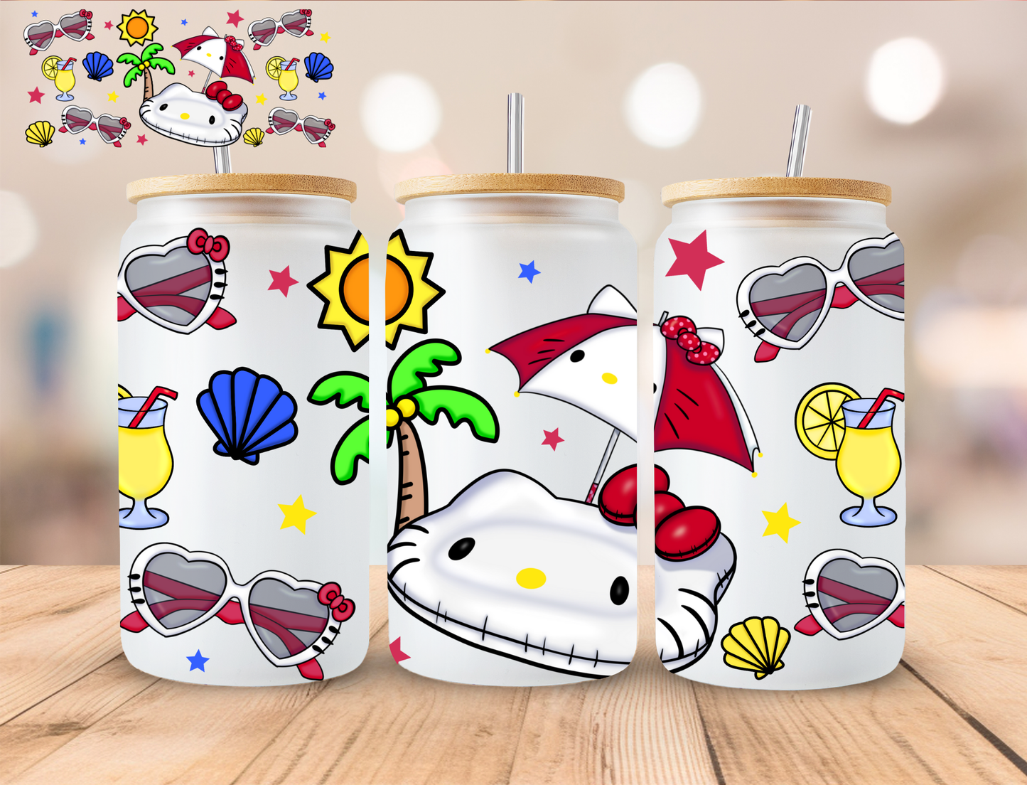 Beachey Kitty - 16 oz / 20 oz Libby UV DTF Wrap