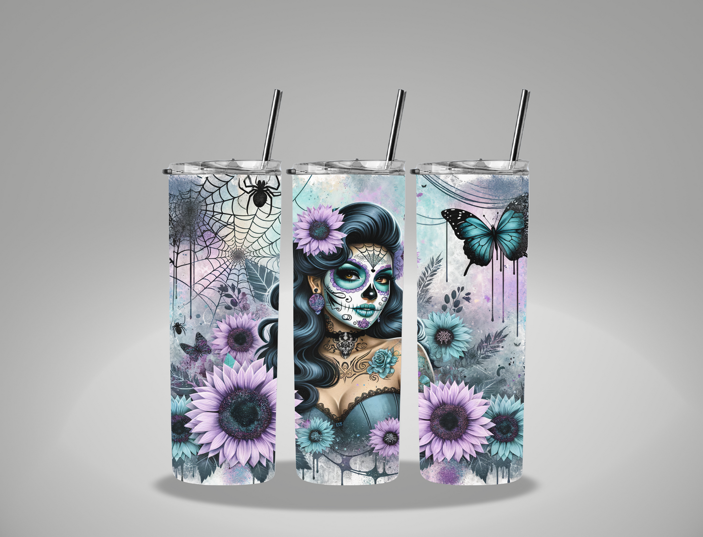 Spooky Skeleton Girl - 20oz Skinny Tumbler Wrap