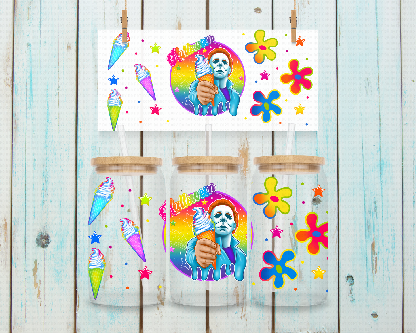 Halloween Neon Myers - 16 oz / 20 oz Libby UV DTF Wrap Lumiistell EXCLUSIVE