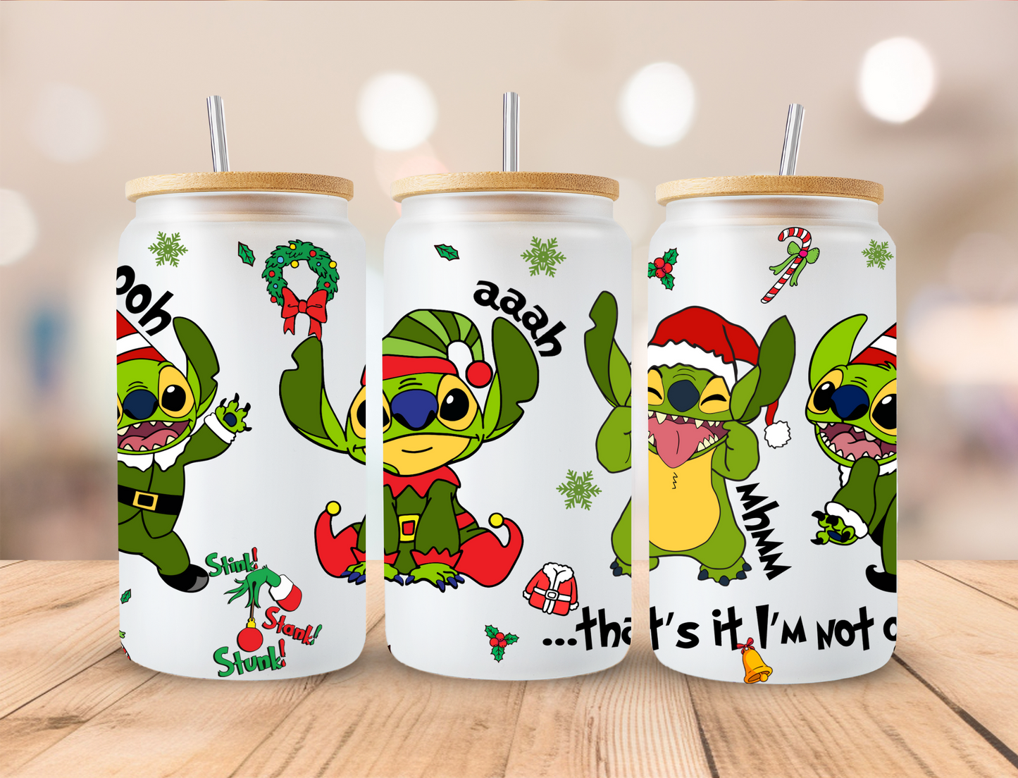 Christmas Green Alien That's It I'm Not Going - 16oz Libby UV DTF Wrap