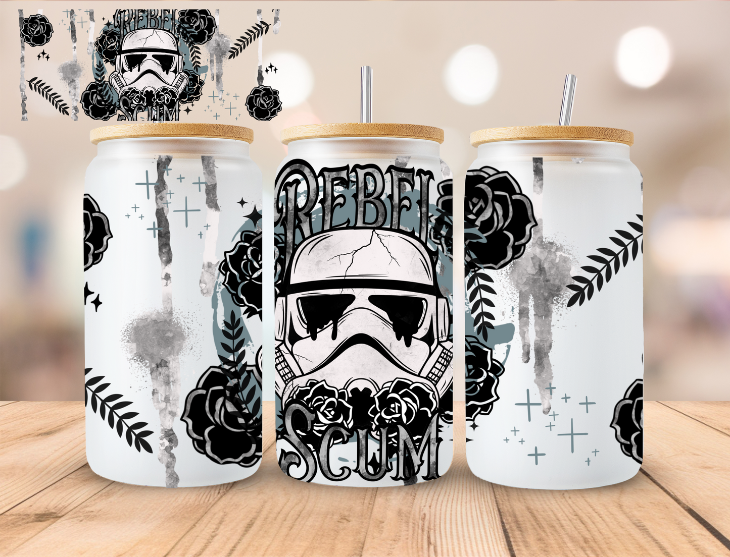 Rebel Son Rose Star Hero - 16 oz / 20 oz Libby UV DTF Wrap MOON MADE EXCLUSIVE