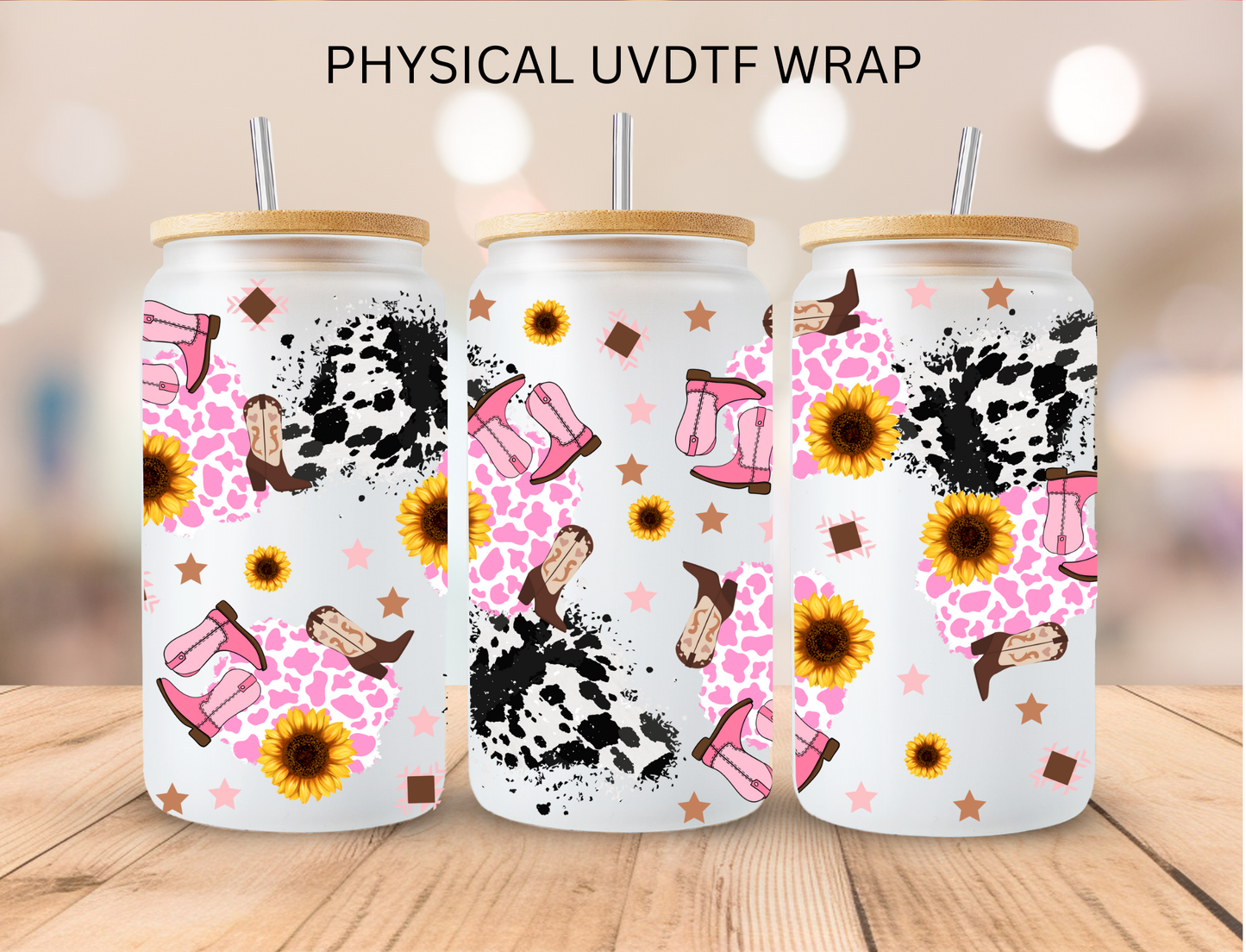 Cow Print Cowgirl Boots - 16 oz / 20 oz Libby UV DTF