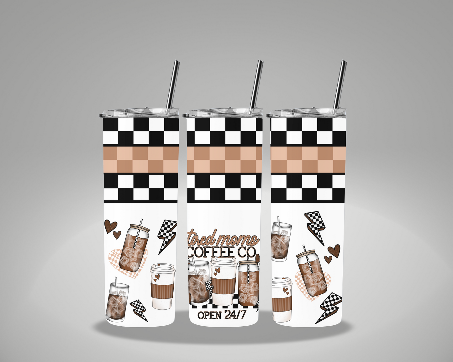 Tired Moms Coffee Checker - 20oz Skinny Tumbler Wrap CERRAS EXCLUSIVE