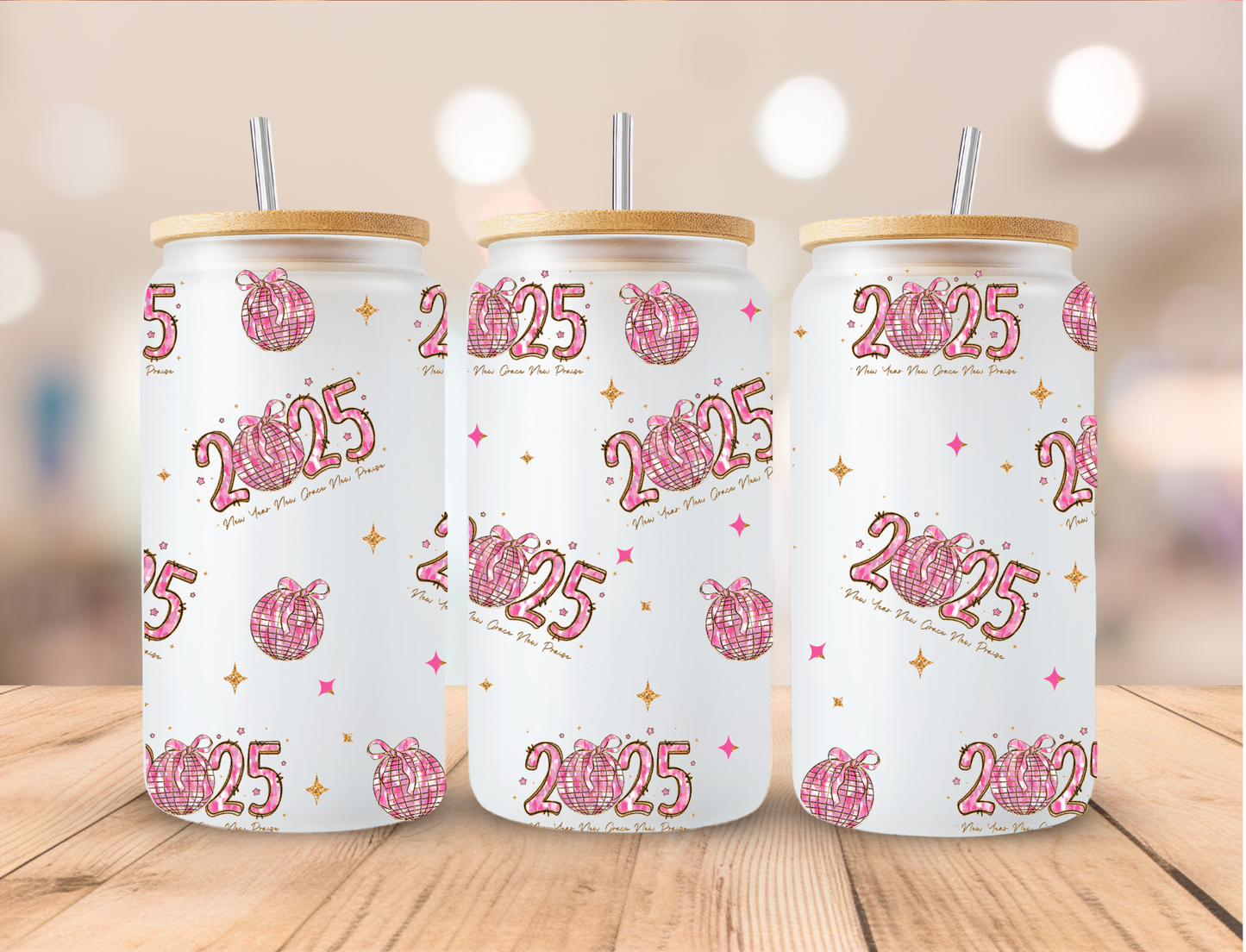 Pink 2025 New Year - 16 oz / 20 oz Libby UV DTF Wrap