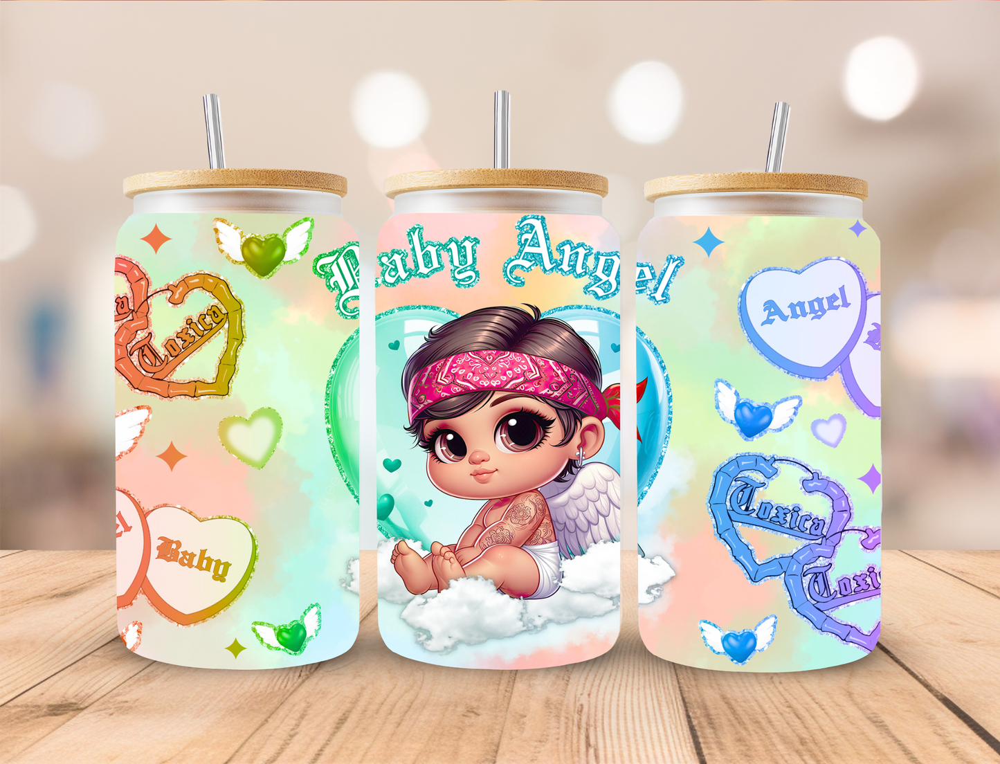 Baby Angel Boy Pastel Colored - 16 oz / 20 oz Libby UV DTF Wrap