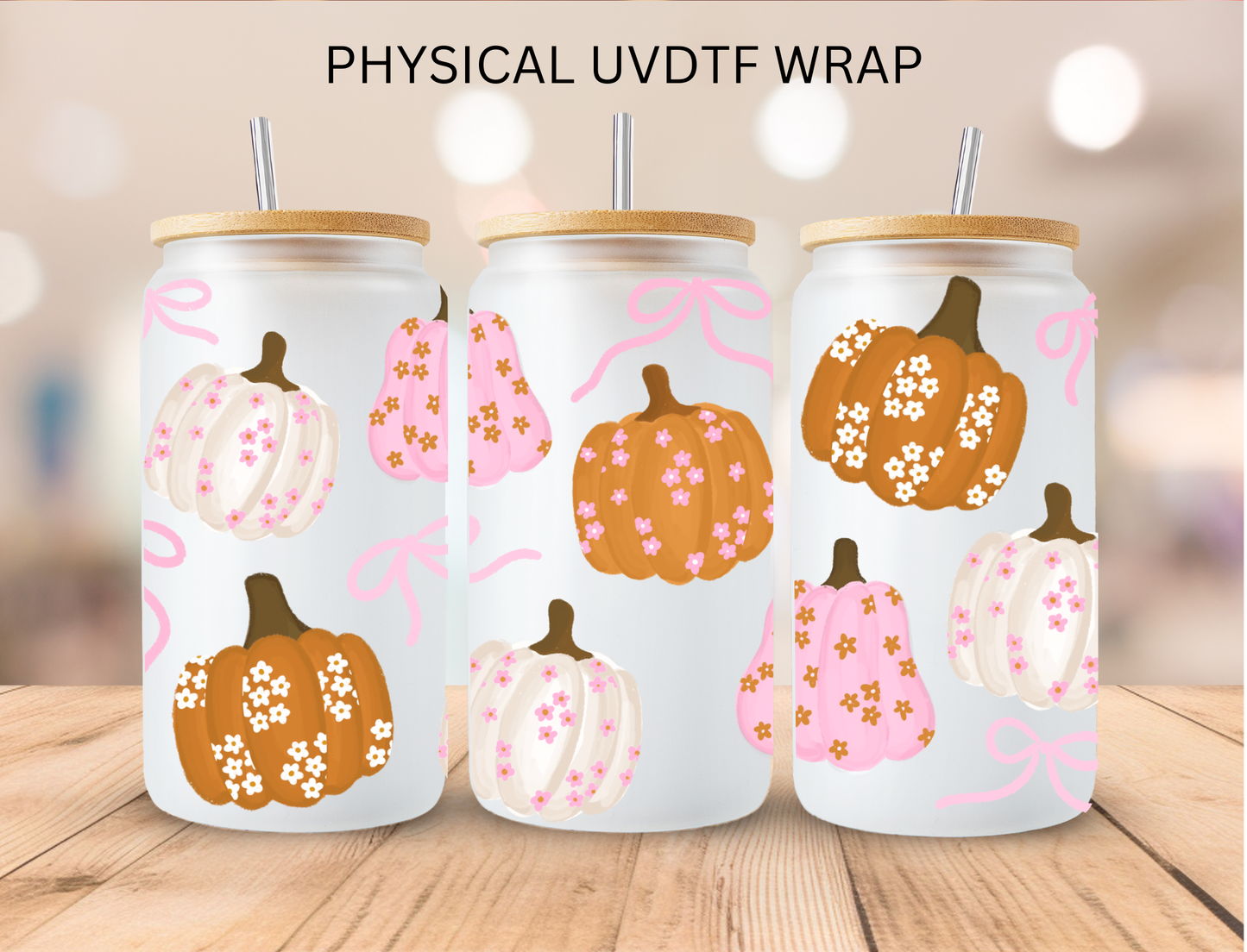 Coquette Bow Colorful pumpkins - 16 oz / 20 oz Libby UV DTF Wrap