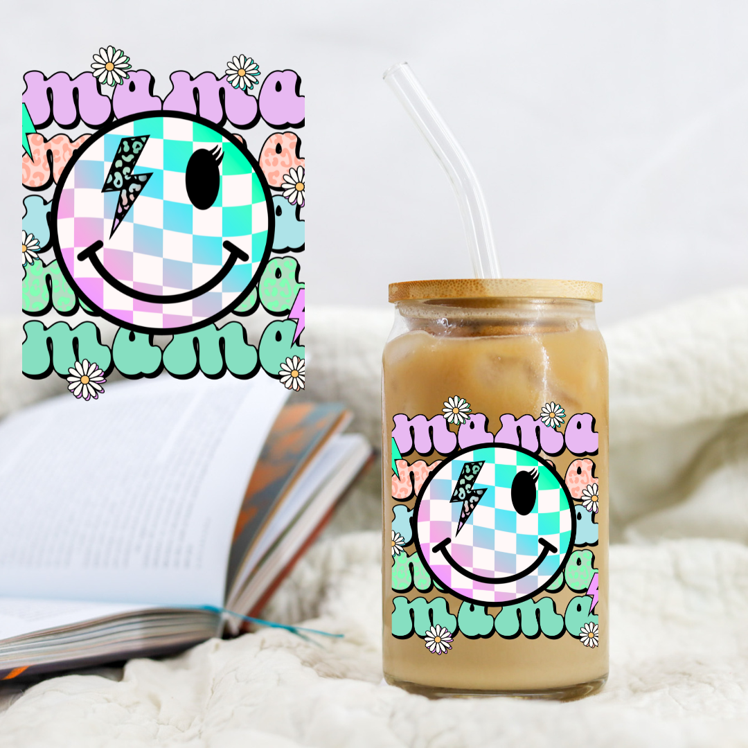 Pastel Retro Smiley Mama- UV DTF Libby Decal