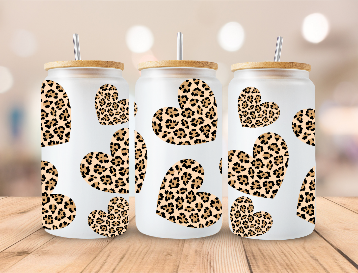 Cheetah Print Hearts - 16 oz / 20 oz Libby UV DTF Wrap