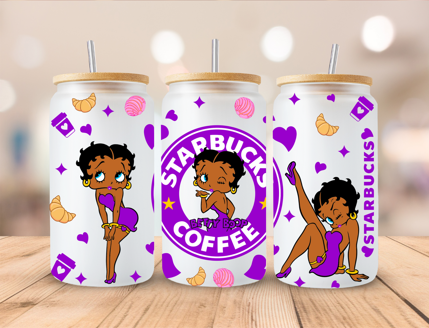 Purple Betty Boop - 16 oz / 20 oz Libby UV DTF Wrap