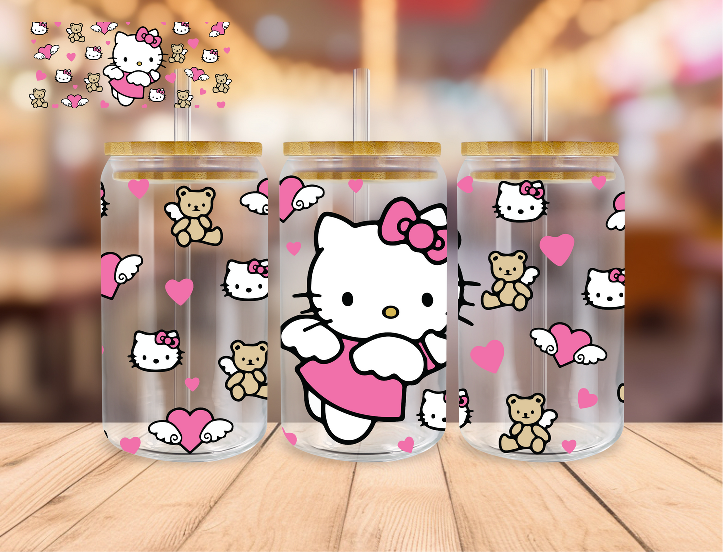 Kitty And Bear - 16 oz / 20 oz Libby UV DTF Wrap