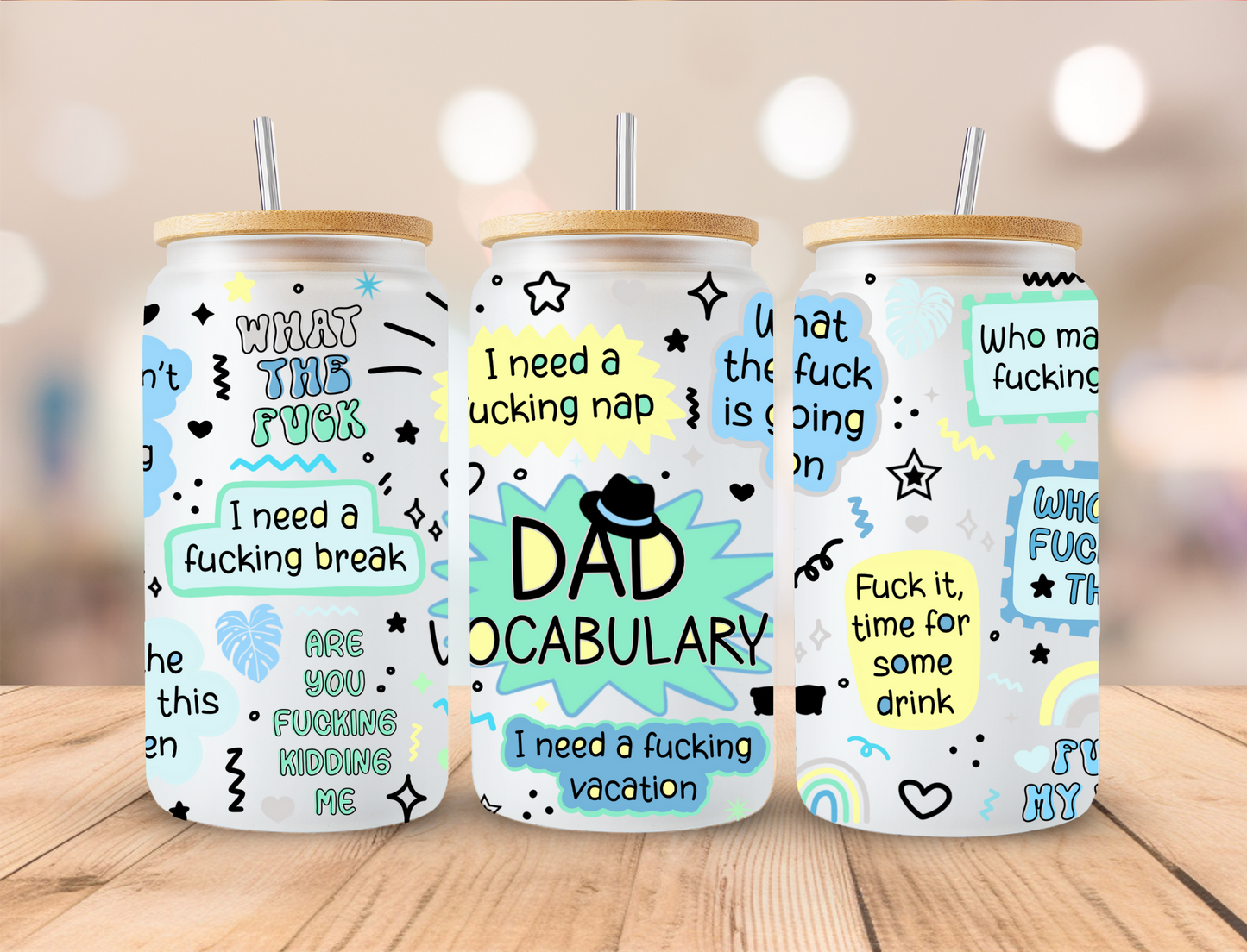 Fathers Day Dad Vocabulary - 16 oz / 20 oz Libby UV DTF Wrap