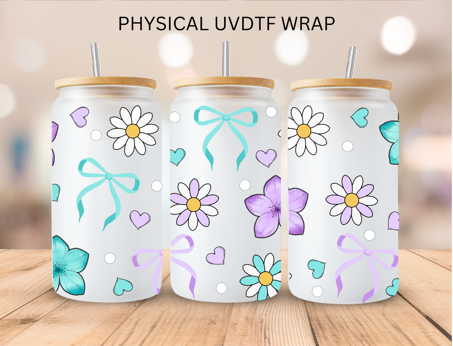 Purple And Blue Daisies and Bows - 16 oz / 20 oz Libby UV DTF