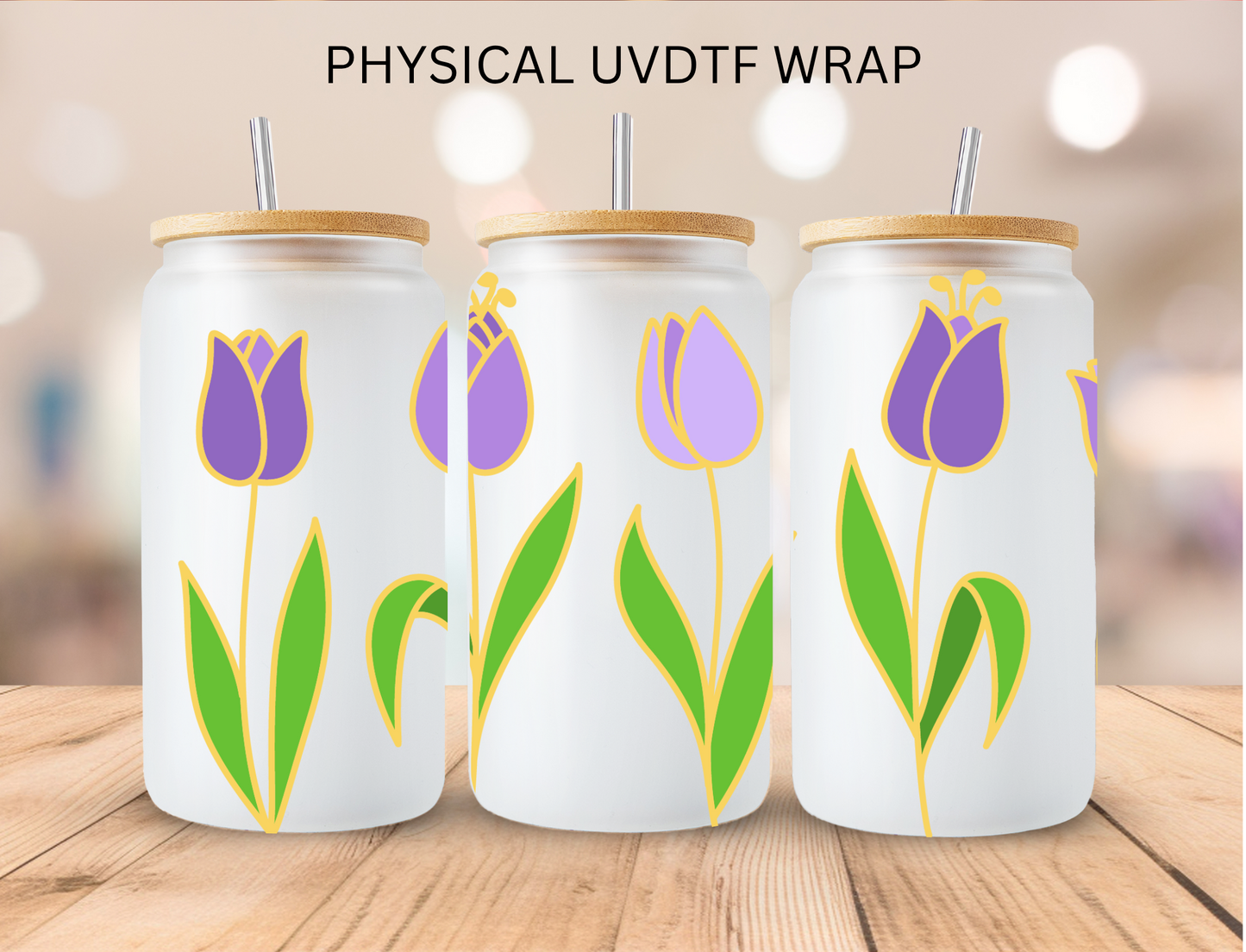 Purple Tulips - 16 oz / 20 oz Libby UV DTF Wrap