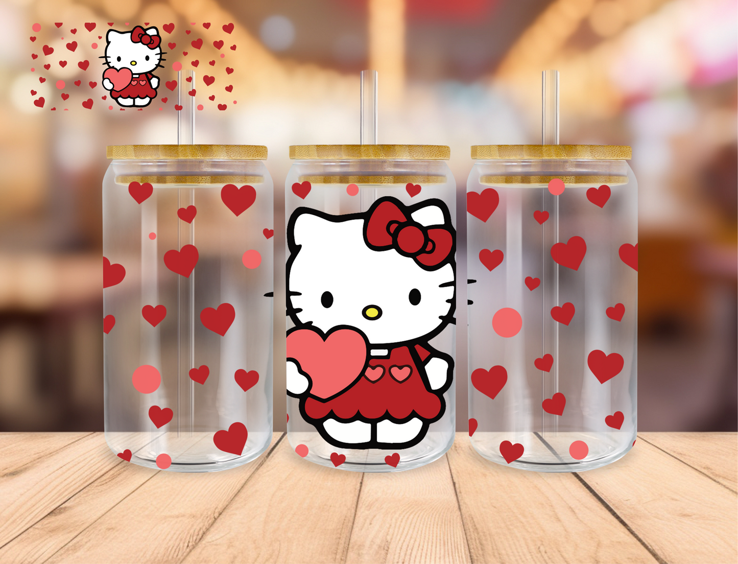 Heart Kitty - 16 oz / 20 oz Libby UV DTF Wrap