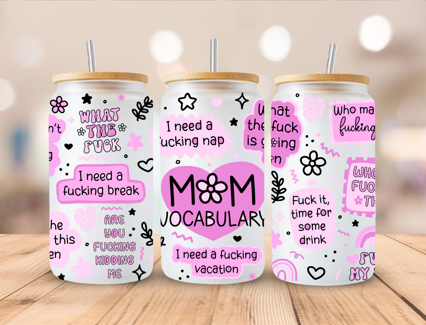 Mothers Day Mom Vocabulary - 16 oz / 20 oz Libby UV DTF Wrap