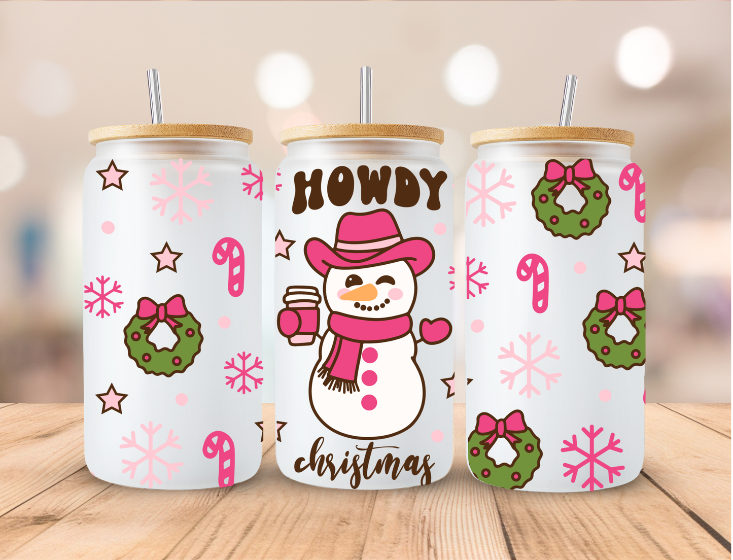 Christmas Snowman HOWDY CHRISTMAS - 16 oz / 20 oz Libby UV DTF Wrap