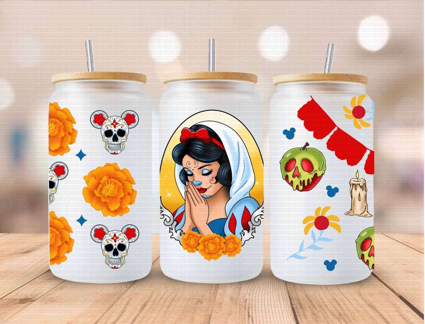 Day Of Dead Apple Princess - 16 oz / 20 oz Libby UV DTF Wrap
