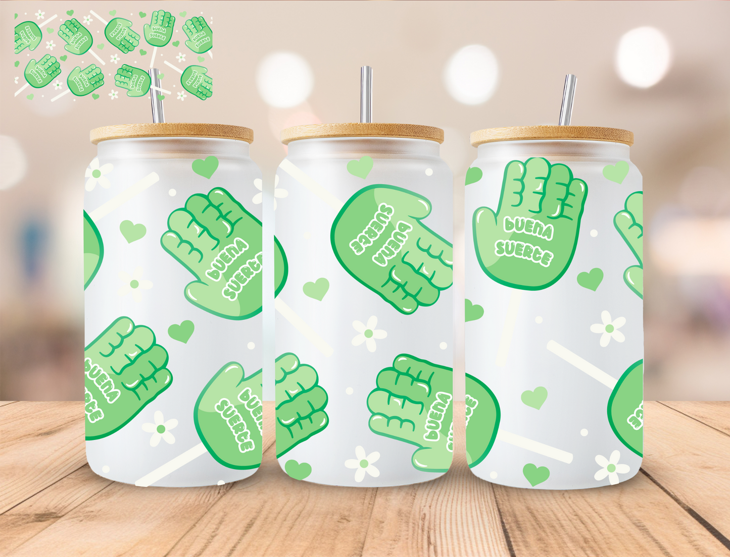 St. Patty's Hand Lollipops - 16 oz / 20 oz Libby UV DTF Wrap